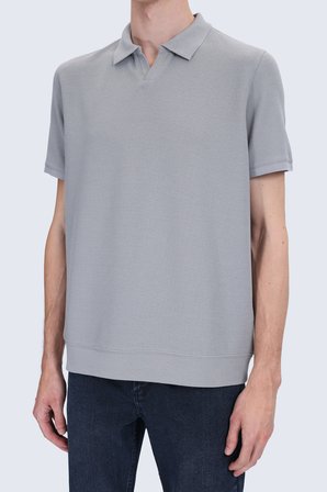 Gri Regular Fit Polo Yaka Pamuklu Tişört | XXL
