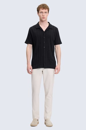 Siyah Regular Fit Apaş Yaka 100% Pamuk Casual Gömlek | XL