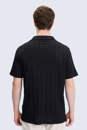 Siyah Regular Fit Apaş Yaka 100% Pamuk Casual Gömlek | XL