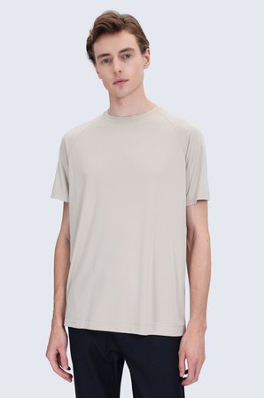 Ekru Regular Fit Bisiklet Yaka Reglan Kol Tişört | XXL