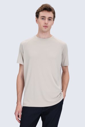 Ekru Regular Fit Bisiklet Yaka Reglan Kol Tişört | XXL