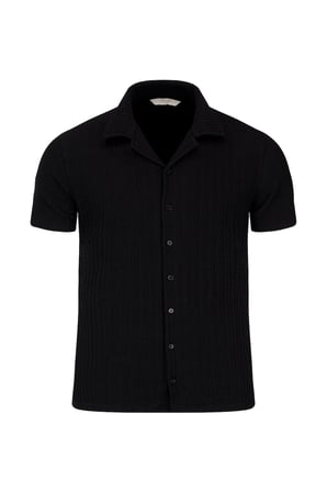 Siyah Regular Fit Apaş Yaka Gömlek | L