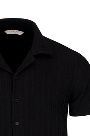 Siyah Regular Fit Apaş Yaka Gömlek | L
