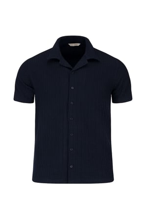 Lacivert Regular Fit Apaş Yaka Gömlek | L