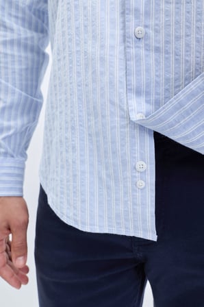 Mavi Comfort Fit Çizgili Düğmeli Yaka Uzun Kollu Pamuklu Gömlek | M