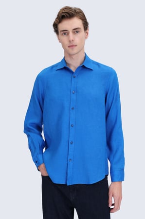 Mavi Comfort Fit Düğmeli Yaka %100 Keten Uzun Kollu Casual Gömlek | L