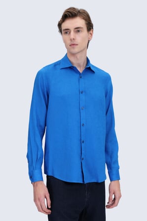 Mavi Comfort Fit Düğmeli Yaka %100 Keten Uzun Kollu Casual Gömlek | L