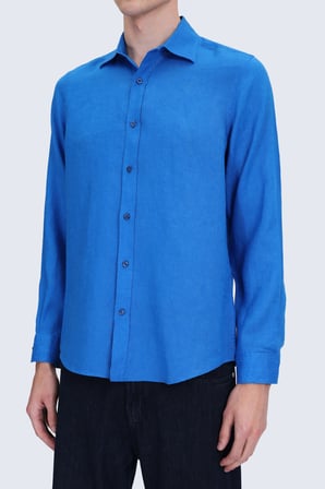 Mavi Comfort Fit Düğmeli Yaka %100 Keten Uzun Kollu Casual Gömlek | L