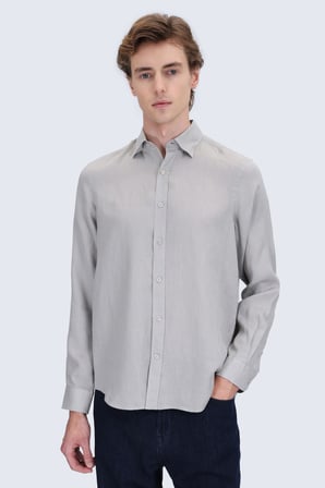 Yeşil Comfort Fit Düğmeli Yaka %100 Keten Uzun Kollu Casual Gömlek | M