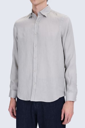 Yeşil Comfort Fit Düğmeli Yaka %100 Keten Uzun Kollu Casual Gömlek | M