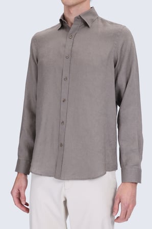 Vizon Comfort Fit Düğmeli Yaka %100 Keten Uzun Kollu Casual Gömlek | M