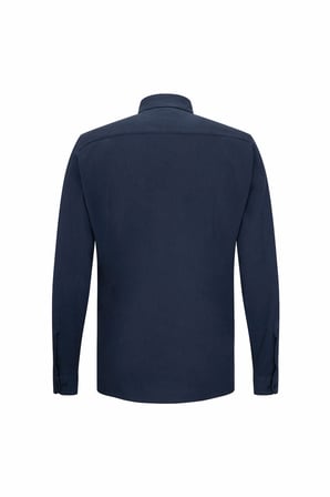 Lacivert Comfort Fit Düğmeli Yaka 100% Pamuk Uzun Kollu Keten Gömlek | L