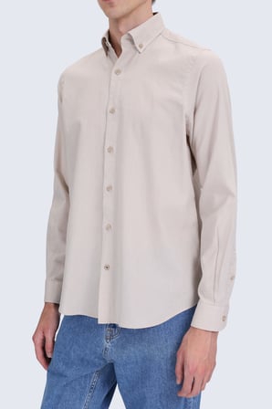 Vizon Comfort Fit Düğmeli Yaka 100% Pamuk Uzun Kollu Keten Gömlek | XL