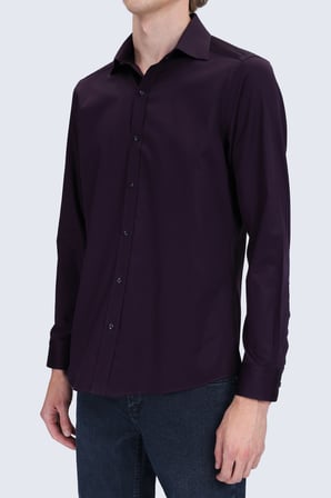 Kırmızı Slim Fit Açık İtalyan Yaka 100% Pamuk Uzun Kollu Spor Gömlek | M