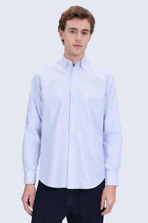 Mavi Comfort Fit Düğmeli Yaka Uzun Kollu Pamuk Gömlek | M