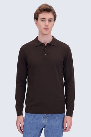 Kahverengi Regular Fit Polo Yaka Kazak | L