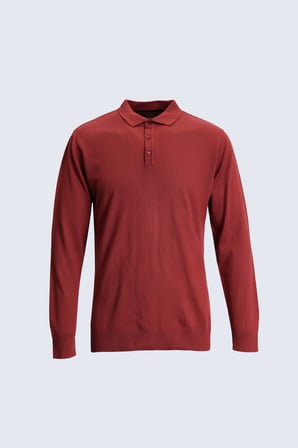 Kiremit Regular Fit Düz Polo Yaka Triko Kazak | M