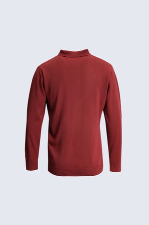 Kiremit Regular Fit Düz Polo Yaka Triko Kazak | M