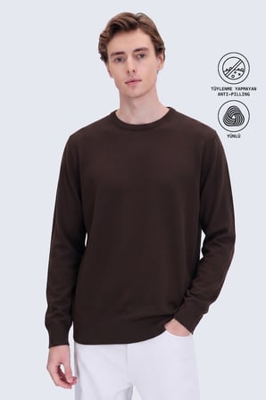 Kahverengi Regular Fit Bisiklet Yaka Kazak | XL