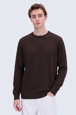 Kahverengi Regular Fit Bisiklet Yaka Kazak | XL