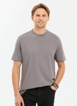 Aleg Antrasit Erkek Oversize Logo Baskılı T-Shirt ALG25023 18-0601 Alegion T-Shirt