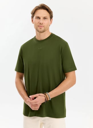Aleg Haki Erkek Oversize Logo Baskılı T-Shirt ALG25023 19-0419 Alegion T-Shirt