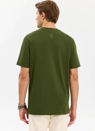 Aleg Haki Erkek Oversize Logo Baskılı T-Shirt ALG25023 19-0419 Alegion T-Shirt
