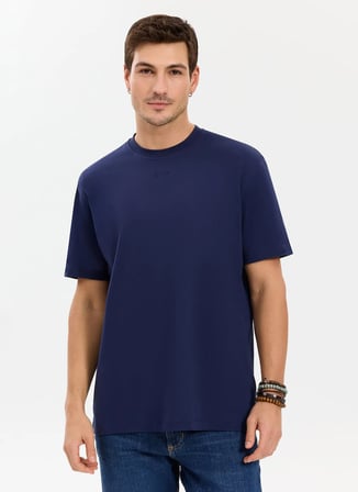 İndigo Erkek %100 Pamuk Oversize T-Shirt ALG25023 19-3920 Alegion T-Shirt