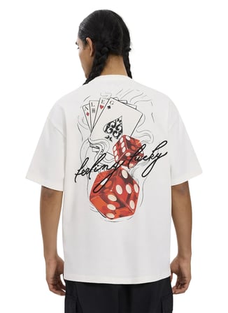 Ekru Erkek %100 Pamuk Oversize T-Shirt ALG25022-01 11-0604 T-Shirt Zarlı