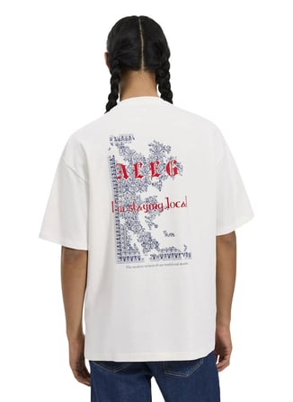 Aleg Ekru Erkek Oversize Logo Baskılı T-Shirt ALG25022-03 11-0604 T-Shirt Etnik