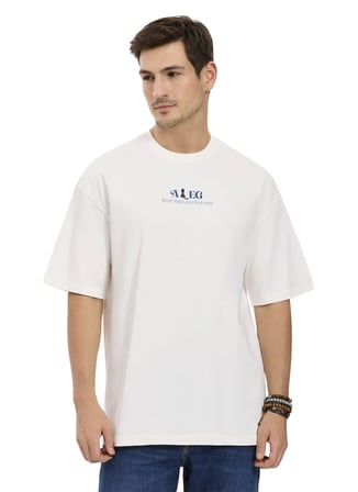 Ekru Erkek %100 Pamuk Oversize T-Shirt ALG25022-06 11-0604 T-Shirt Satranç