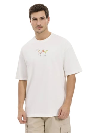 Ekru Erkek %100 Pamuk Oversize T-Shirt ALG25022-07 11-0604 T-Shirt Kokteyl
