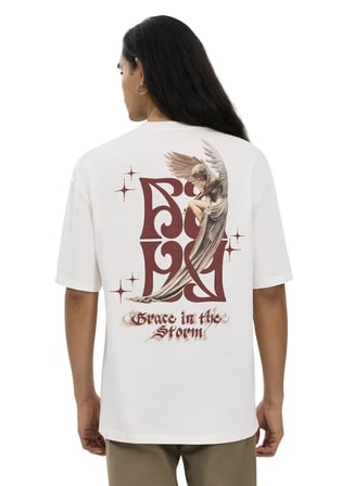 Ekru Erkek %100 Pamuk Oversize T-Shirt ALG25022-15 11-0604 T-Shirt Melek