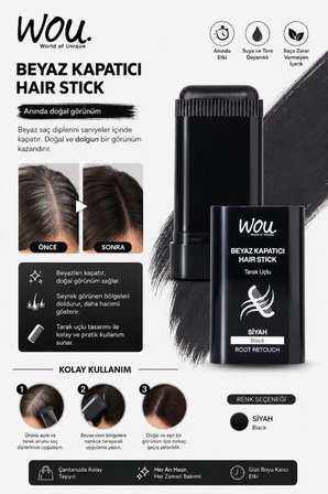 Wou Beyaz Kapatıcı Tarak Uçlu Hair Stick 15 Gr Siyah
