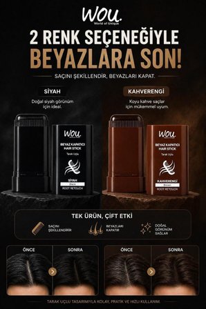 Wou Beyaz Kapatıcı Tarak Uçlu Hair Stick 15 Gr Siyah