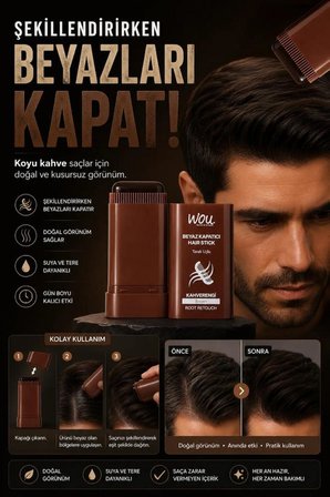 Wou Beyaz Kapatıcı Tarak Uçlu Hair Stick 15 Gr Kahverengi