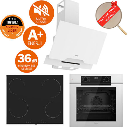 Ferre FryArt & FlowArt Olio Sessiz Davlumbaz Elektrikli Beyaz Ank. Set (D064-SA + MS261 + QEP63CB)