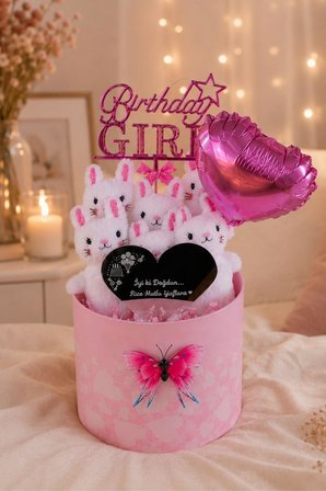 Doğum Günü Hediyesi Kalpli Aynalı Hediye Kutusu – Birthday Aksesuarlı Ayıcık Buketi | Sevgiliye, Kız Arkadaşa ve Kıza Özel Hediye