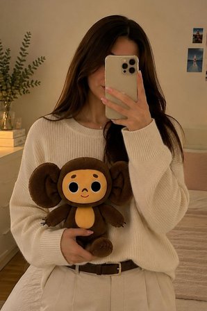 Koca Gözlü Rus Anime Kahverengi Peluş Maymun Oyuncak – Yumuşak Sarılmalık Hediye