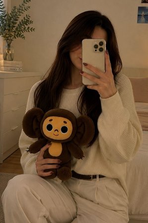 Koca Gözlü Rus Anime Kahverengi Peluş Maymun Oyuncak – Yumuşak Sarılmalık Hediye