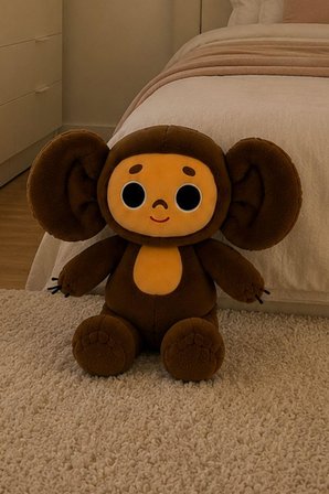 Koca Gözlü Rus Anime Kahverengi Peluş Maymun Oyuncak – Yumuşak Sarılmalık Hediye