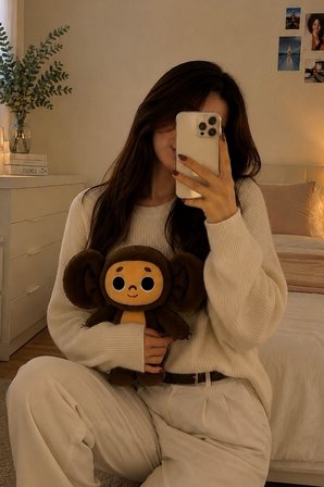 Koca Gözlü Rus Anime Kahverengi Peluş Maymun Oyuncak – Yumuşak Sarılmalık Hediye