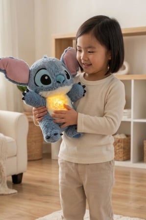 30 cm Stitch Işıklı ve Müzikli Peluş Uyku Arkadaşı – 5 Modlu Nefes Alan Gece Lambası | Sevimli Hediye Oyuncak