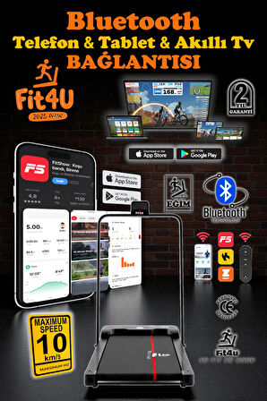 Adımsayar, Program, Bluetooth, CE Belgeli, Eğim Ayarlı, Kumandalı, 10km Hız, Katlanabilir Koşu Bandı