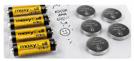 Maxycell Ortaya Karışık Pil Seti – 5 Adet 27A 12V Alkalin + 6 Adet CR2430 3V Lityum Pil