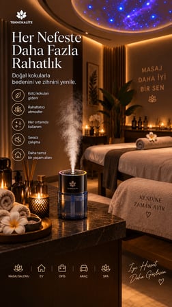 AirMist D5 Ultrasonik Aroma Difüzörü Od Ağacı – Akıllı Elektronik Koku Makinesi, Araç Ev Ofis İçin TEKNOKALİTE