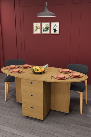 Lüks Katlanır Mutfak Yemek Masası %100 MDF Pratik Çekmeceli Çalışma Masası KM08