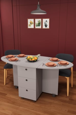 Lüks Katlanır Mutfak Yemek Masası %100 MDF Pratik Çekmeceli Çalışma Masası KM08