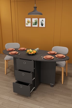 Lüks Katlanır Mutfak Yemek Masası %100 MDF Pratik Çekmeceli Çalışma Masası KM08