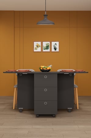 Lüks Katlanır Mutfak Yemek Masası %100 MDF Pratik Çekmeceli Çalışma Masası KM08